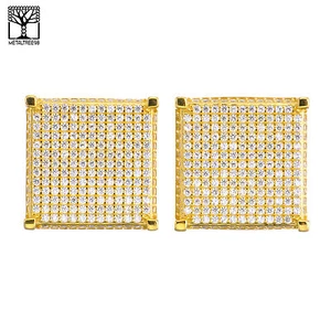 Men's Bling 14k G / S Plated Micro Pave Block CZ Screw Back Earrings SHS 476    - Picture 1 of 8