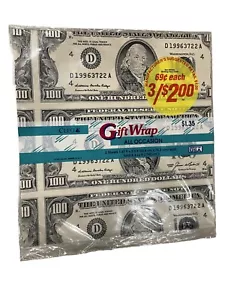 Vintage Cleo- Money $100 Bills Gift Wrap Paper 2 Sheets 1.67 ft X 2.5 ft USA - Picture 1 of 2