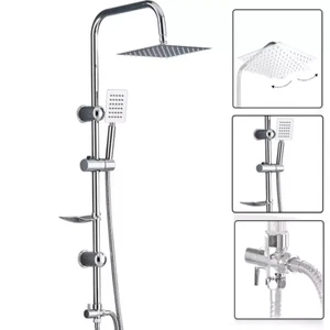 Bathroom Thermostatic Exposed Shower Mixer Twin head Large Square Bar Set Chrome - Picture 1 of 16
