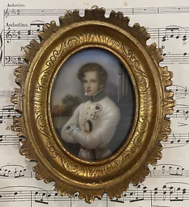 Antique French Miniature Portrait Napoleon II Wooden Frame c1900 - Picture 1 of 5
