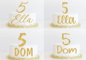 Personalised Cake Charms Cake Topper Name Age Charm Customised Glitter Metallic  - Picture 1 of 8