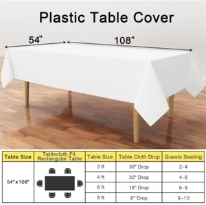 36 Pack White Plastic Tablecloths - 54 x 108 IN Disposable Table Covers - Picture 1 of 6