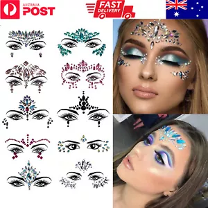 Face Gems Jewel Adhesive Glitter Tattoo Sticker Festival Rave Party Body Make Up - Picture 1 of 43