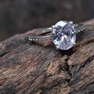 White Zircon Ring 925 Solid Sterling Silver Ring, Solitaire Ring Engagement Ring - Picture 1 of 9
