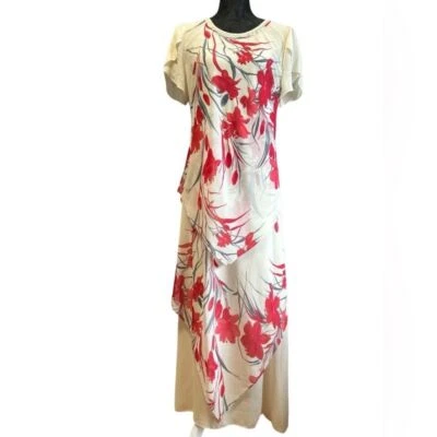 Vintage Mary McFadden Red Cream Floral Dress  Women's Size 10 - Image 1 of 4