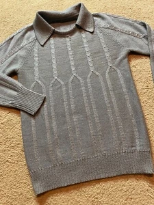 Vintage 70s Coarse Knit Wide Spread Collar Slim Disco Sweater Hippie Unisex XS - Picture 1 of 8