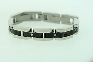 AU Stainless Steel & Black Enamel Plated .15ctw Diamond Bracelet