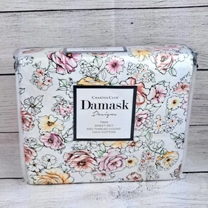 Charter Club Damask Designs Twin Sheet Set 550 Thread Count Outlined Floral - Imagen 1 de 12