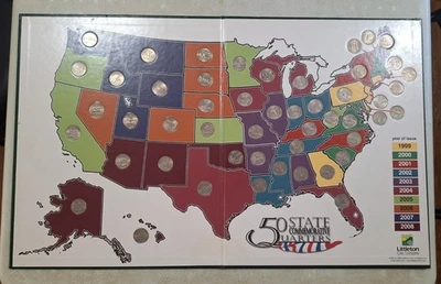 50 STATE COMMEMORATIVE QUARTERS MAP & COINS 1999-2008 Littleton Coin Folder Book - Image 1 of 4