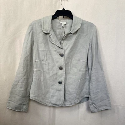 Chaqueta J.Jill 100% Lino 3 Botones Gris Salvia Claro Mujer Pequeña SP Boho Playa Foto 1 de 4