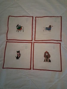 4 Weltmarkt 6"×6" Coctail Servietten, Hunde Maschinenstickerei Baumwolle - Bild 1 von 11