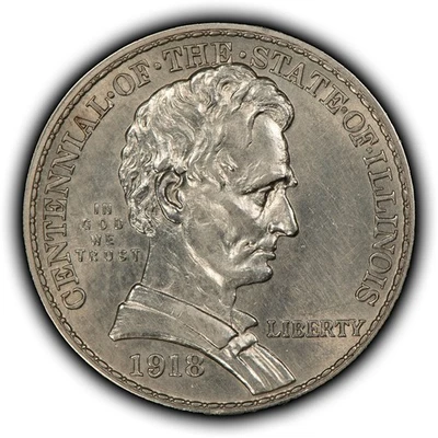 1918 50c Lincoln-Illinois Commemorative Silver Half Dollar - SKU-C1262 - Image 1 of 4