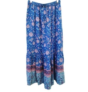 SPORTSGIRL Blue Boho Midi Skirt SIZE 10 Floral Drawstring VGUC - Picture 1 of 7