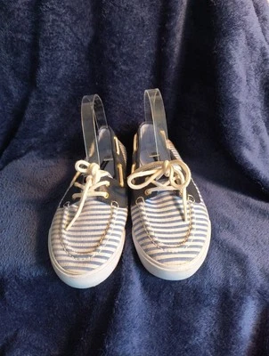 Sapatos de barco listrados azul branco Tommy Hilfiger sapatos baixos patriótico tamanho 8 - Imagem 1 de 4
