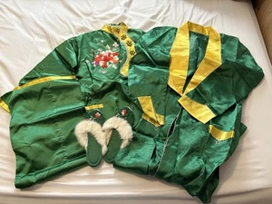 Vtg 1950s Traditional Korean Women's M 8-10 Hanbok 4 Piece Green Embroidered - Picture 1 of 18