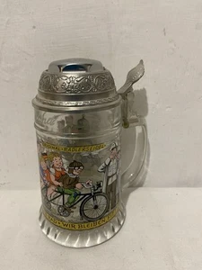 Bierkrug Humpen original Radlerseidel Sammlerkrug Glas mit Fahrradklingel - Picture 1 of 5