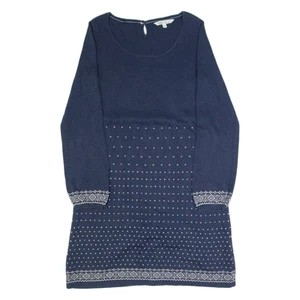 FAT FACE Womens Jumper Dress Blue Knit Spotted Long Sleeve Knee Length UK 12 - Picture 1 of 6
