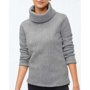 J.Crew Damen Fischgrät Trichterkragen Pullover Sweater - Schwarz Weiß Gr. L NET - Bild 1 von 12