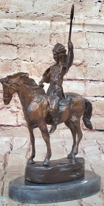Remington Inspired Indian on Horse Bronze Sculpture Home/Office Decor Figurine - Imagen 1 de 10
