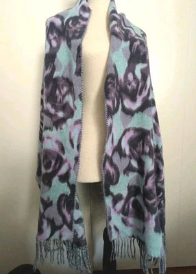 De colección Lord & Taylor Acrílico Azul Púrpura Abstracto Rosas Cálido Bufanda Mantón Envoltura  Foto 1 de 4