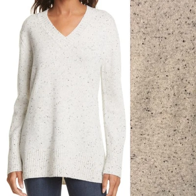 Suéter túnica de cachemir moteado cuello en V Nordstrom Signature para mujer preparación clásica M Foto 1 de 4