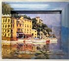 « Morning Light » peinture œuvre d'art 13 x 11 » Portofino Boats Bay George Bates