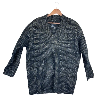 Винтажный Andrea 90-х большого размера Jovine Mohair шерсти черный золотой металлический свитер женщин M - Изображение 1 из 4