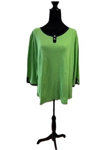 Southern Lady Green Pullover 3/4 Sleeve XL Navy Trim NWT Cotton Stretch Tunic - Picture 1 of 10