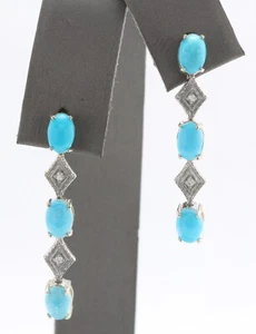 Orecchini a goccia in argento sterling 925 turchese blu naturale e zirconi 4,06 ct - Foto 1 di 2