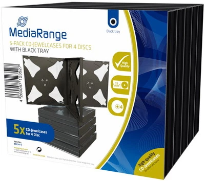 5 Mediarange CD Hüllen 4er Jewelcase 22 mm für je 4 BD / CD / DVD schwarz - Bild 1 von 2