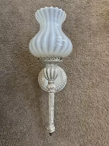 Art Deco Opalescent Swirl Lamp Wall Sconce Large No Chips Or Cracks - Picture 1 of 14