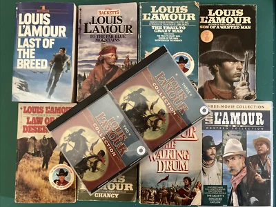 Louis L’Amour Lot of 7 Paperback Books, 2 Audio CDs & 1 DVD with 2 Movies. VGOOD — 第 1/4 张图片