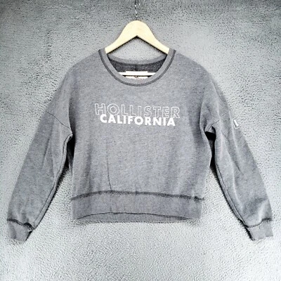 Hollister Mujer M Pullover Cuello Redondo Manga Larga Sudadera Corta Gris Foto 1 de 4