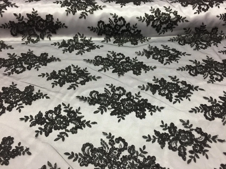 Tela de encaje con cordón de lujo con bordado floral y lentejuelas - multicolor VT-12 Foto 1 de 1