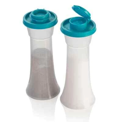 Brand NEW Tupperware Hourglass Salt & Pepper Shakers 177ml Aqua