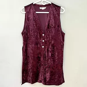 Vtg. Necessary Objects Velvet Burnout Sleeveless Vest Size L Plum Boho Lagenlook - Picture 1 of 11