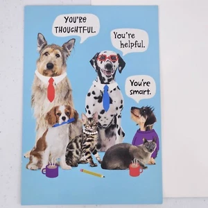 Hallmark Boss Tag Grußkarte blaue Hunde Katzen 8"x5" Zitat im Umschlag USA - Bild 1 von 8