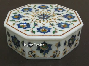 6 Inches White Marble Jewelry Box Gemstone Inlay Work Office Accessories Box - Picture 1 of 5