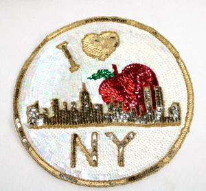 I Love NY Big Apple New York Skyline Twin Towers Sequin Beaded Applique Patch-SU - Picture 1 of 6