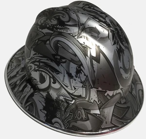 Hydro Dipped MSA Full Brim Silver Metalic Grafiti Satin W/Chrome EdgeGard - Picture 1 of 6