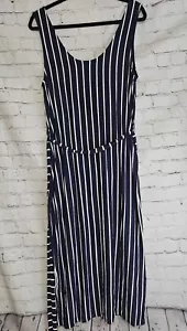 Nwt C&C California Women's Navy Striped Belted Maxi Tank Sleeveless Dress M - Picture 1 of 14