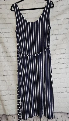 Nwt C&C  California  Women's Navy Striped Belted Maxi Tank  Sleeveless Dress   M - Image 1 of 4