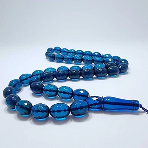 Cuentas facetadas ámbar azul en forma de oliva 13 mm. Cuentas de oración islámica 45 - Imagen 1 de 2