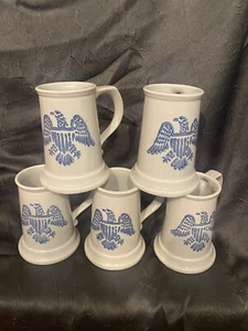 Pfaltzgraff Yorktown Eagle Stein-Tankard Mugs 16 oz. Stoneware Grey. Set Of 5 - Picture 1 of 7