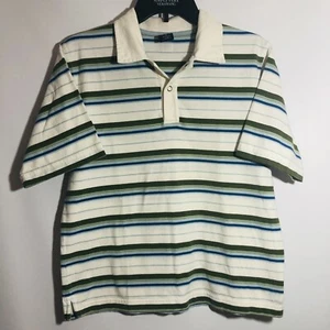 Boys Polo Shirt Nautica Jeans Co Size 14 / 16 Striped White Blue Green Cotton - Picture 1 of 6