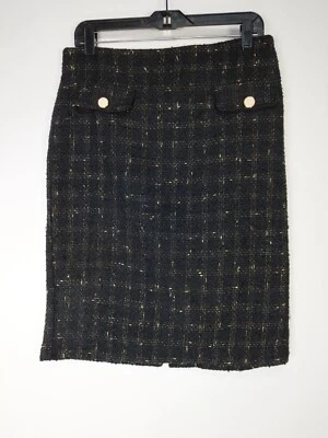 NY Collection Size L Large Black Gold Metallic Tweed Knit Zip Pencil Skirt - Image 1 of 4