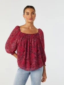 Jeanswest Womens Stephanie Square Neck Shirred Blouse Size 10 - Picture 1 of 7