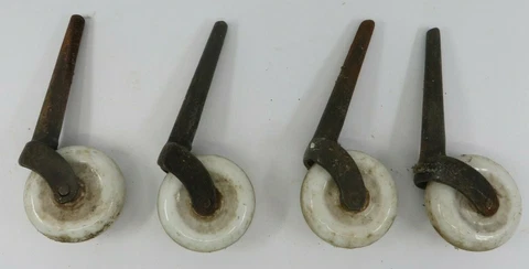 Vintage 1800's Set of 4 Ceramic Porcelain Furniture Wheels White Casters Lot #6 Cover