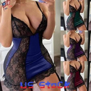Plus Size Women Lace Lingerie Satin Silk Nightdress Sleepwear Ladies Dress Robe - Picture 1 of 32