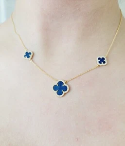 Rachel Zoe 18K Gold Plated Sterling Silver Trio Black Onyx Clover Necklace NEW